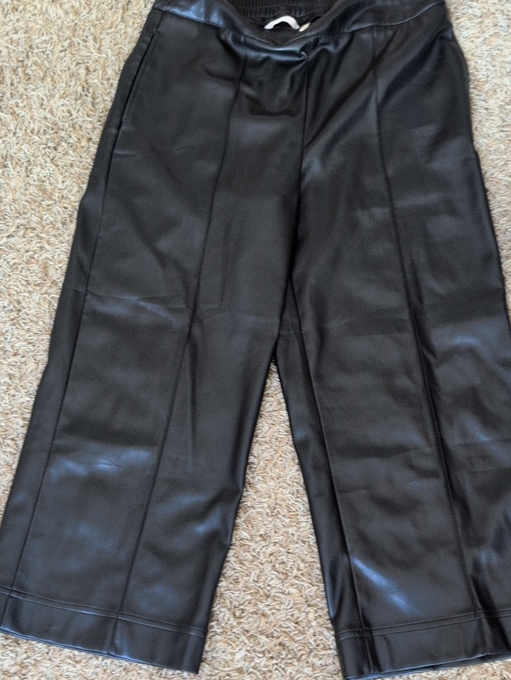 Soft Surroundings Black Faux Leather Wide Leg Trousers